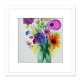 thumbnail image 1 of Flower Summer Blooms Bouquet in Green Glass Vase Watercolour Painting Square Wooden Framed Wall Art Print Picture 8X8 Inch, 1 of 4