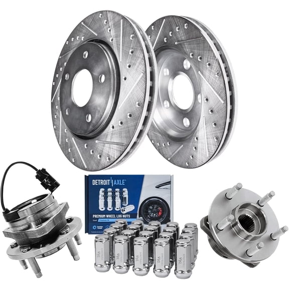 Detroit Axle - Front Brake Kit for Chevrolet HHR Malibu Pontiac G6 Saturn Aura, Drilled & Slotted Brake Rotors Wheel Bearing Hubs Wheel Lug Nuts Replacement: 11.65'' inch Front Rotor