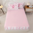 thumbnail image 4 of Homewish Girls Bowknot Letter T Zipper Full Size Comforter Sets with Fitted Sheet and 2 Pillowcases,Kawaii Polka Dots Pink Bow Stars Print Kids Zipper Bedding Set,Pink Reversible,4-Piece, 4 of 7