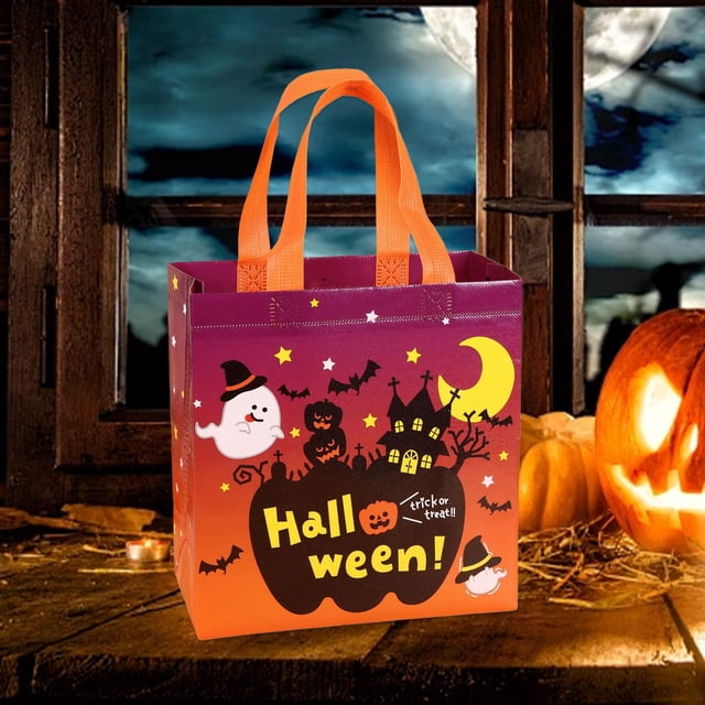 pstuiky Bolsa de regalo de Halloween no tejida con forma de calabaza linterna bruja castillo oscuro fiesta de Halloween