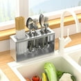 thumbnail image 4 of PPgejGEK Stainless Steel Cutlery Drying Rack Drainer Stand, 23.5x12x7cm/9.25x4.72x2.75in Countertop Tableware Utensil Holder Organizer with Drain Holes for Kitchen Sink, 4 of 6