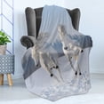 thumbnail image 4 of Animal Print Soft Flannel Fleece Blanket, Purebred Horses in Wildlife Snowy Forest Freedom Theme Winter Nature Landscape, Cozy Plush for Indoor and Outdoor Use, 50" x 60", White Aqua, by Ambesonne, 4 of 5