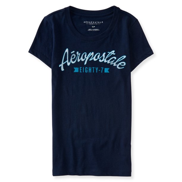 Aeropostale Eighty-7 playera gráfica para mujer, azul, extragrande Aeropostale Camiseta gráfica