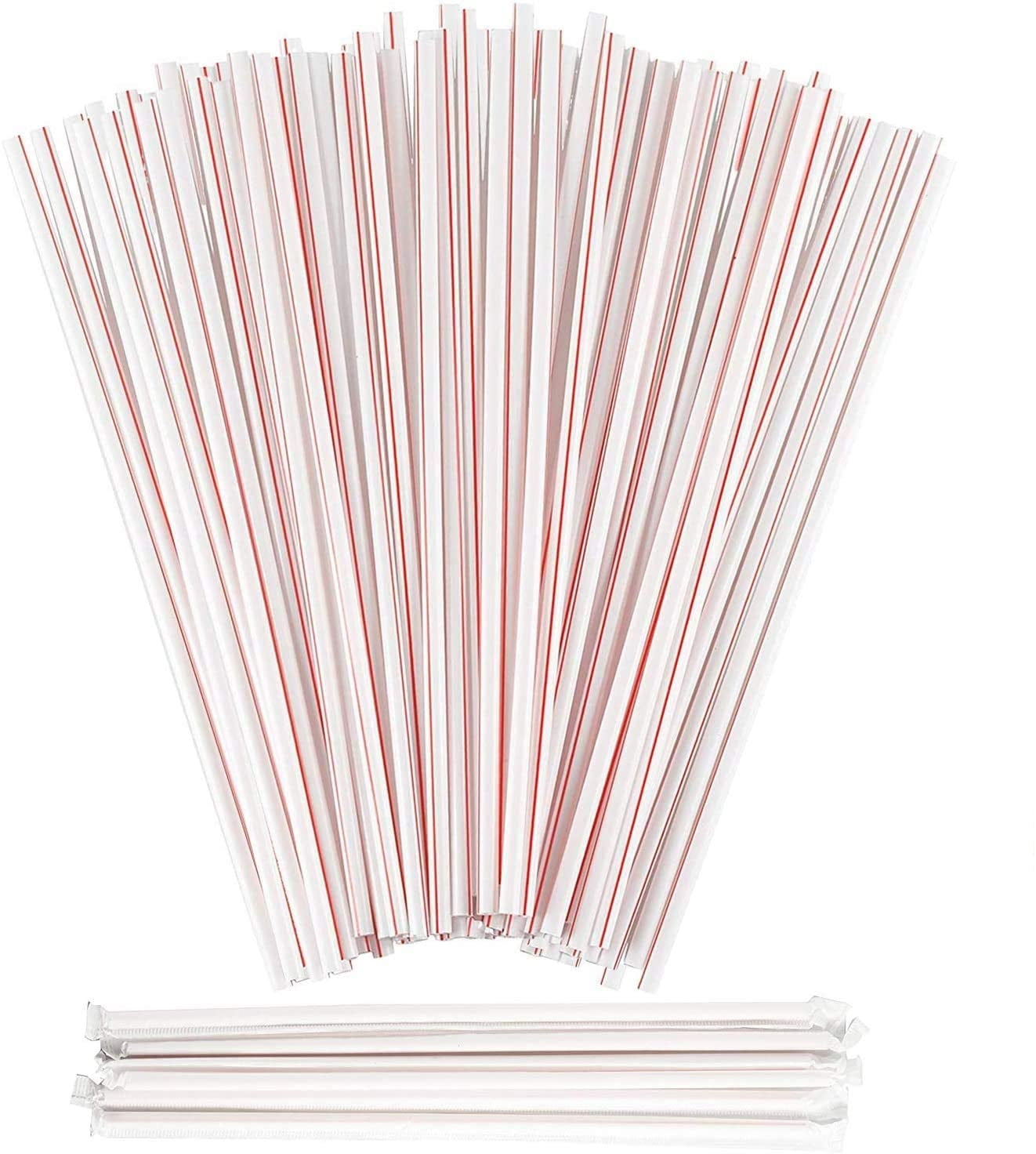 Plastic Drinking Red & White Straws Extra Long Striped, Individually