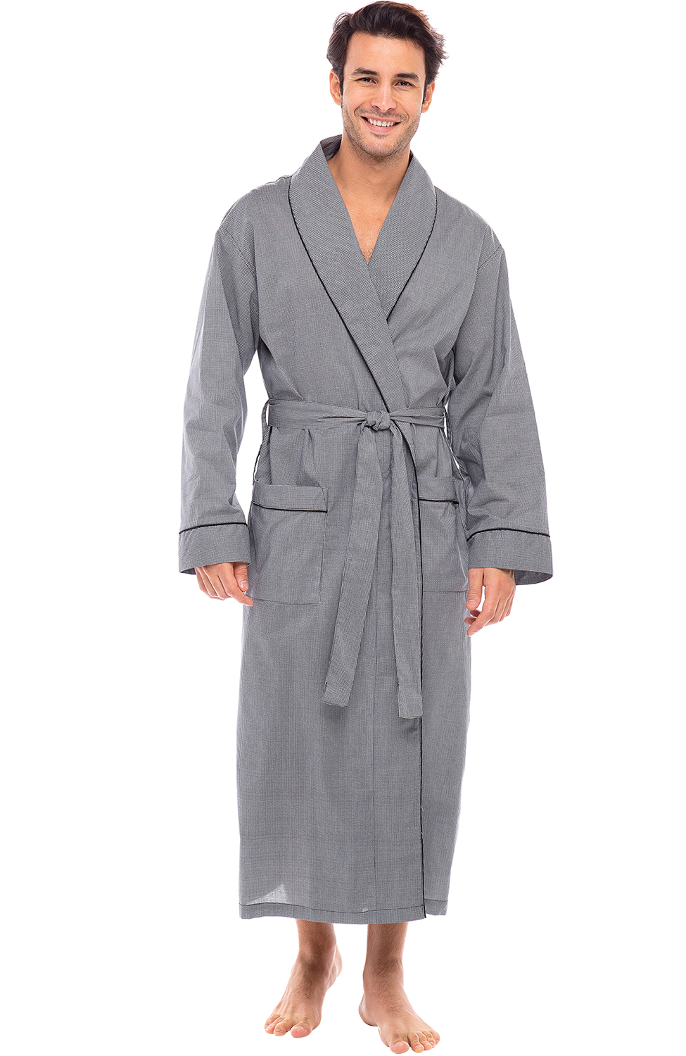 Womens Houndstooth Shawl-Collar Short Robe Travel Robe Large, Slate Gray