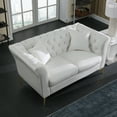 thumbnail image 3 of Holaki 64.17" Loveseat Velvet Couch Furniture, Classic Tufted Chesterfield Sofa for Living Room, White, 3 of 11