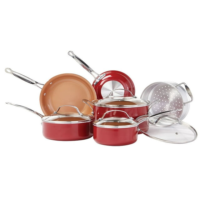 Juego de utensilios de cocina BulbHead, cobre rojo, cerámica con infusión de cobre, 10 unidades