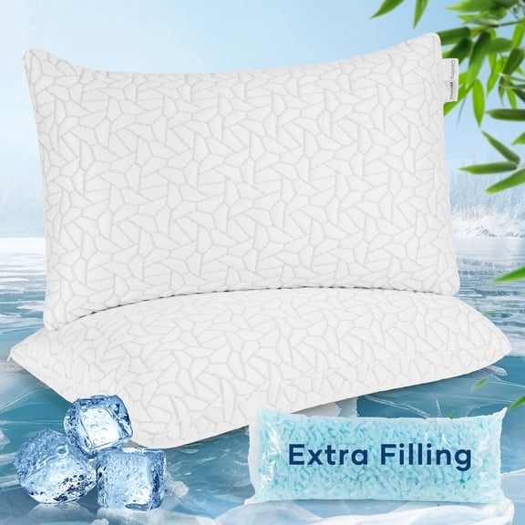 MARNUR Cooling Shredded Memory Foam Pillow Queen Set of 2, Adjustable Bamboo Shredded Pillow for Side, Back & Hot Sleepers