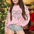 thumbnail image 2 of Oiyii Toddler Girl's Christmas Bow Graphic Sweatshirt Long Sleeve Crew Neck Sweatshirts Holiday Pullover Top,Pink, 2 of 6