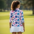 thumbnail image 5 of Uorisanigo Colorful Golf Womens Golf Shirt Size L Versatile Athletic Polo Workout Tops Comfortable Quick Dry Fashionable 3/4 Sleeve Outing Wear with Zip Up Collar Workout Sports, 5 of 7