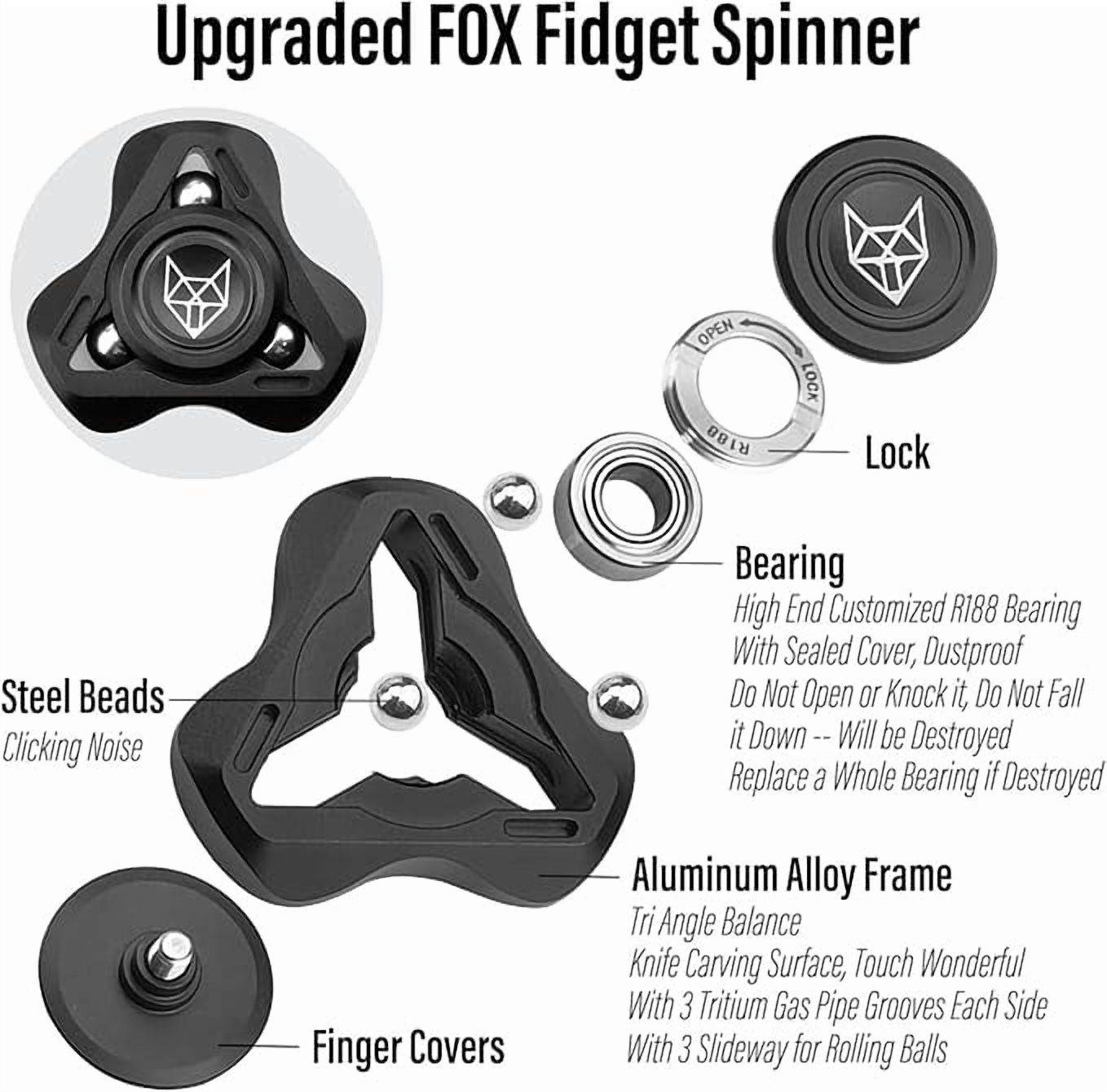 2025 latest Fidget Spinner with Steel Beads, Luminous Metal Spinners Toys for Adults, Premium Bearing 2~4 Min, Autism Sensory ADHD Anxiety Focus Meditation, Aluminum Alloy, Black
