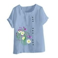 thumbnail image 4 of Vivianyo HD Casual Women's Summer Short Sleeve T-Shirt Women's Summer Casual Round Neck Short Sleeve Flower Printing Loose Shirt Tops, 4 of 4
