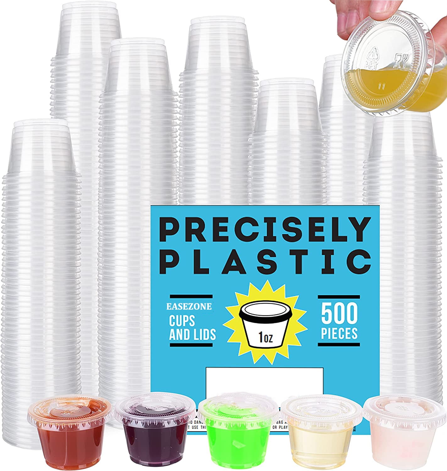 500 sets 1oz Disposable Plastic Souffle / Portion Cups with Lids Bulk Perfect for Shot Glasses