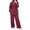 Wine Red M, variant on 2 Pcs/Set Women Top Pants Suit Round Neck Half Single-breasted Long Sleeves Loose Blouse Wide Leg Pure Color Trousers Casual Pantsuit Sport Clothes