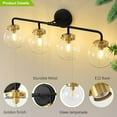 thumbnail image 2 of Deyidn 4-Light Black Gold Bathroom Vanity Light with Clear Globe Glass Shade Modern Bathroom Wall E12 Bulb, 2 of 5