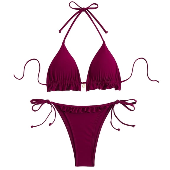 RUTAYY Women's Bikini Sets Solid Color Swimwear Tankini Tops and Bottom Summer Swim Suit Classic Seaside Swimsuit