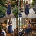 thumbnail image 2 of Summer Linen Dress for Women Crew Neck Button Down Maxi Dresses Sleeveless Casual Lightweight Flowy Dress with Pockets Army Green Dress,Size S-2XL, 2 of 9