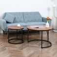 thumbnail image 2 of Homiyad Round Nesting Tables Set of 2, Stacking Coffee Table Set with Metal Frame for Living Room, Dark Walnut, 2 of 8