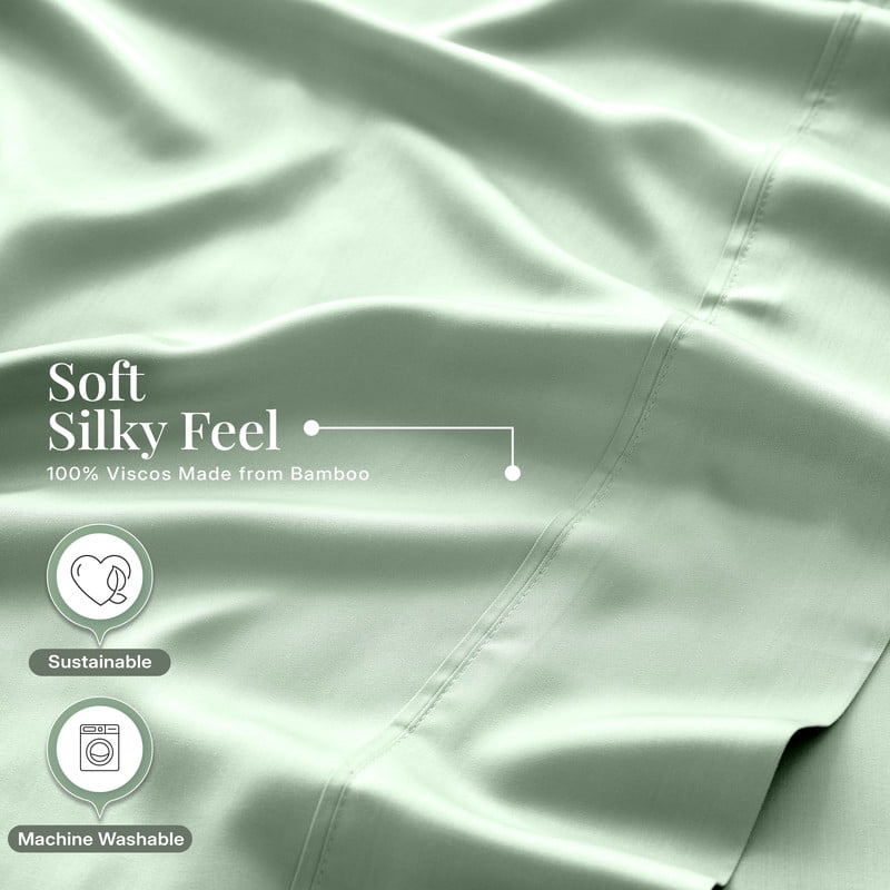 Lux Decor 100% Organic Viscose from Bamboo Sheets Set Full - 4 Piece Ultra-Soft Luxury Cooling Bed Sheets, 16" Deep Pocket, Breathable & Hypoallergenic - Sage