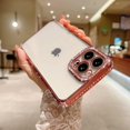 thumbnail image 2 of Compatible with iPhone 13 pro max Bling Plating Case, Luxury Glitter Cute 3D Rhinestone Diamond Shiny Clear Case for Women Girls Shockproof Camera Protective Back Cover - Pink/Rose Gold, 2 of 10