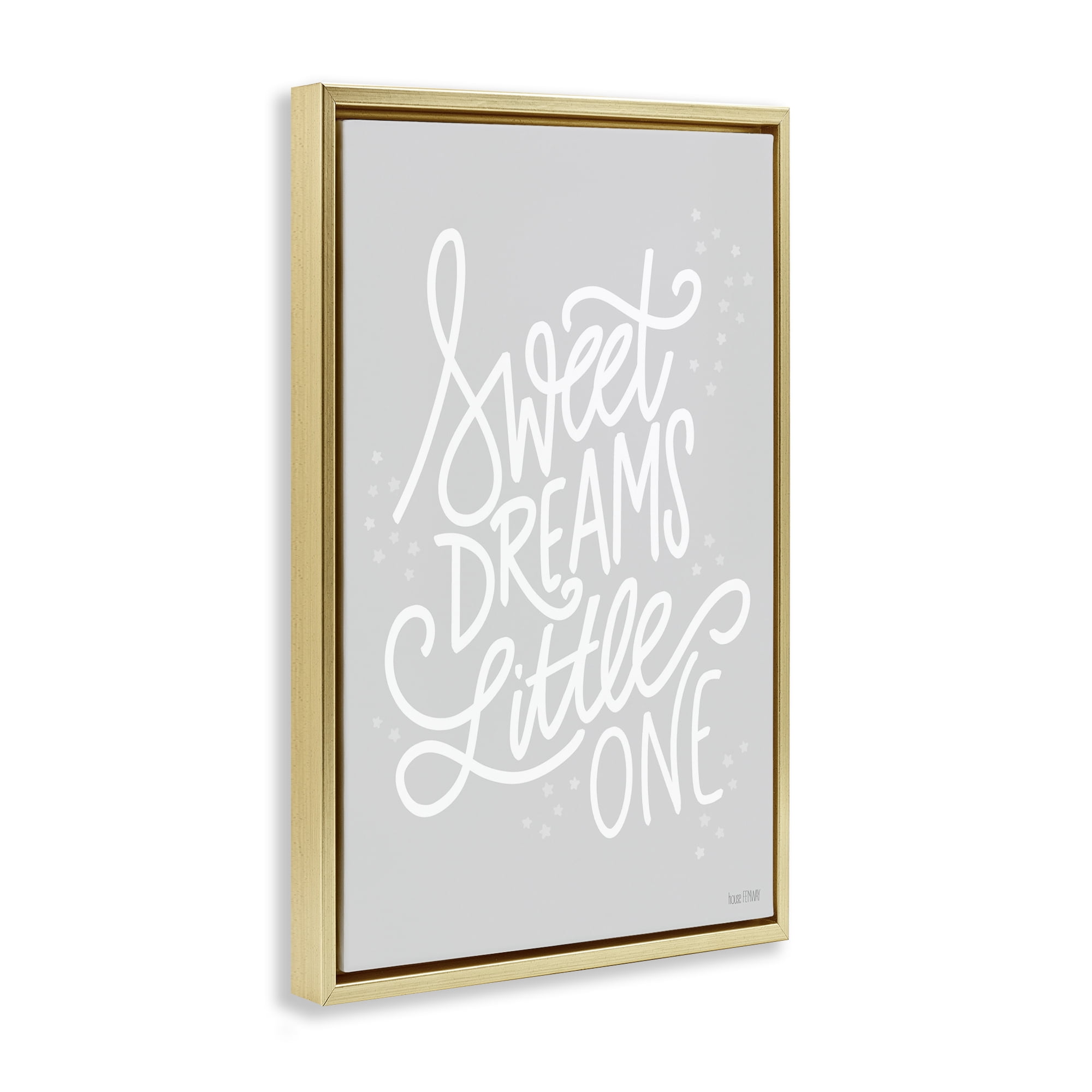 Stupell Industries Sweet Dreams Little One Typography Painting Gold Floater Framed Art Print Wall Art, 17 x 25