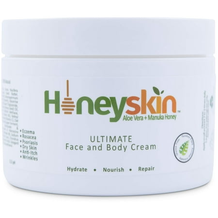 Face and Body Cream Moisturizer - Nourishing Aloe Vera - Manuka Honey for Rosacea Eczema Psoriasis Rashes Itchiness Redness - Natural Organic Cracked Skin Relief - Anti Aging - Anti