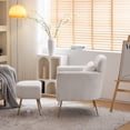 thumbnail image 3 of Accent Chair with Ottoman, Wingback Armchair with Lumbar Pillow and Footstool, Upholstered Single Sofa Chair with Golden Metal Legs, Leisure Armchair for Living Room, Bedroom, Office, Beige, 3 of 9