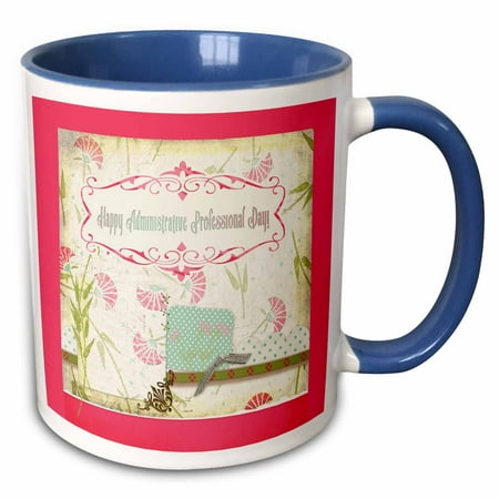 3dRose Pretty Pink Fan Shaped Flower, Bow, Administrative Professionals Day - Two Tone Blue Mug, (Best Gifts For Administrative Professionals Day)