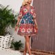 thumbnail image 5 of Vestido Irfora Vestido bohemio floral con volantes para mujer, media manga, cuello en V, vacaciones, verano, playa, azul L Irfora Vestido, 5 of 5