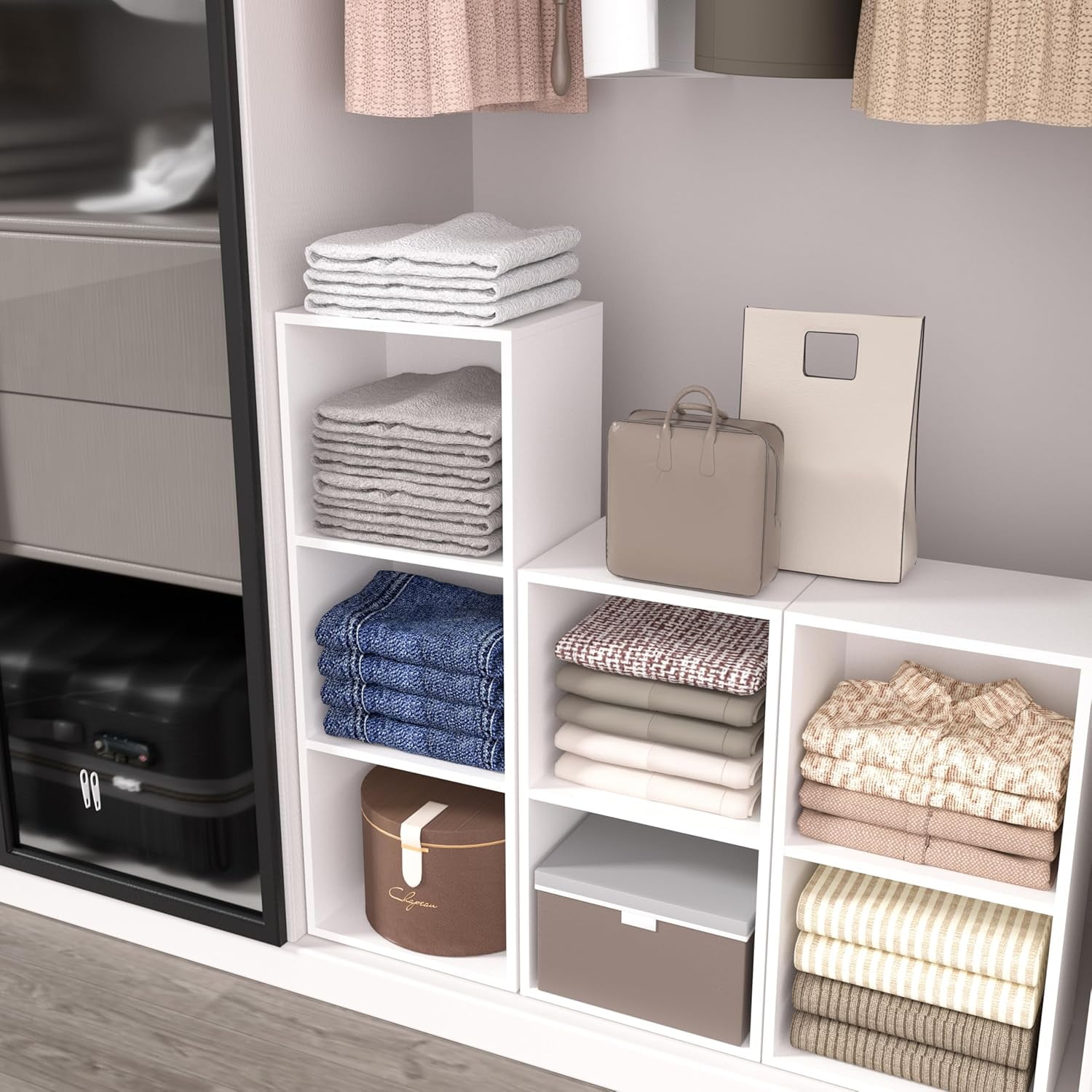 3 Cube Storage Shelf Bookcase, 4 Tier 11 Inch Width Stackable Open Shelf Storage Cabinet Space Saving Clothing & Closet Storage Organizer Shelf,11.81*9.25*31.42 in