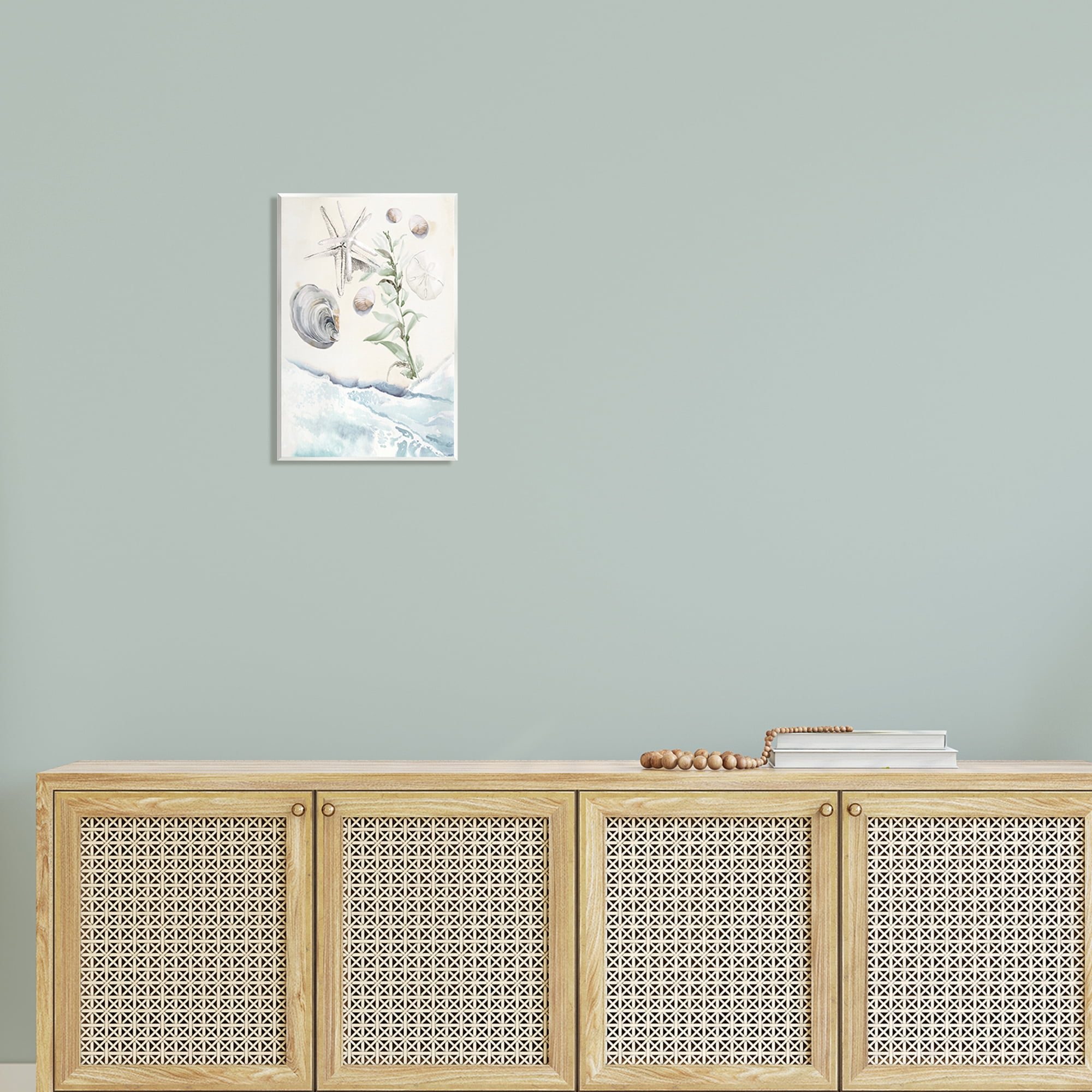 Stupell Starfish & Shells Lapping Beach Shore Landscape Painting Wall Plaque Unframed Art Print Wall Art