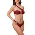 thumbnail image 4 of INSPIRE CHIC Women's Asymmetric One Shoulder Strap Metallic Ring Bikini Sets, 2 Piece Triangle Bottom Swimwear Medium Wine Red, 4 of 5