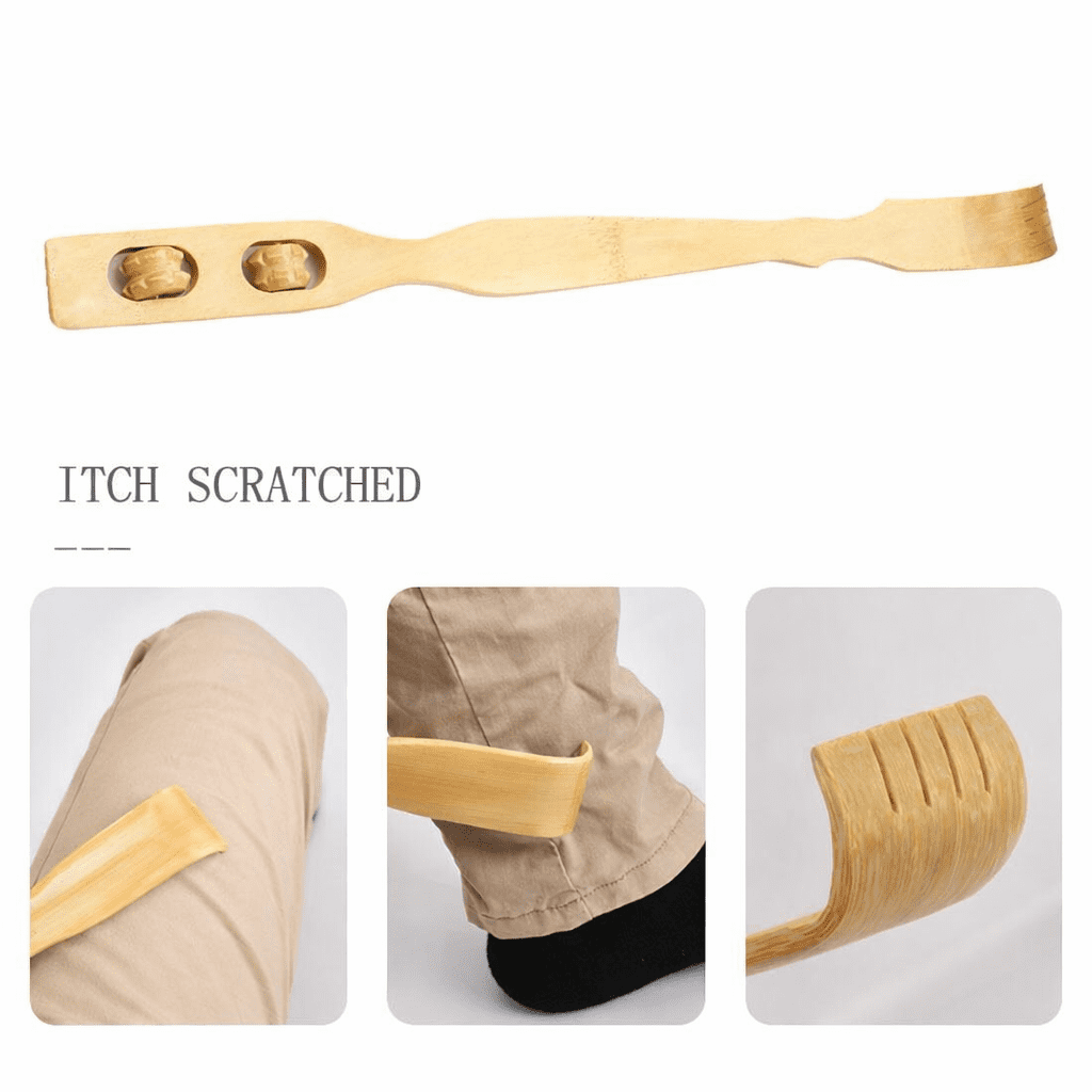 PULMCheerger New 18" Bamboo Wood Back Scratcher With 2 Rollers -Back Scratcher Massage Tool