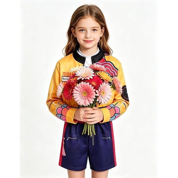 LumiFest G'irl's Popular Singer Cospaly Stage Costume, Halloween Cosplay Dress Up Outfits, 3D Printed Jacket Tank Top Shorts Set, Fancy Dress Costume