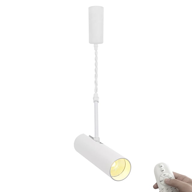 FSLiving 7W LED Spot Light J-Type Track Lighting with Remote Control,Modern Design Adjustable Wire Length(3.2Ft) & Angle for Home Office Loft Entryway(No Track) - 1 Pack (White)