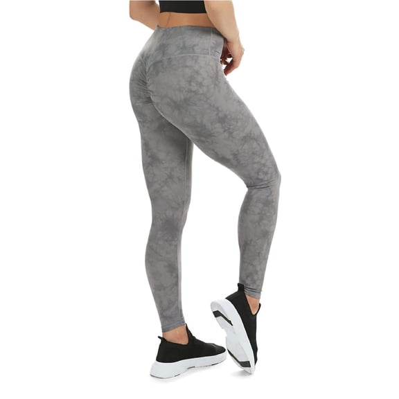 Wellfit Tie Dye Print Scrunch Butt Stitch Athletic Legging (S, Gray)