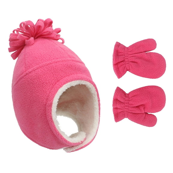 TELOLY Toddler Hat And Glove Set Double-Layer Design Toddler Hat Super Strong Warmth Hat And Gloves Rose Red