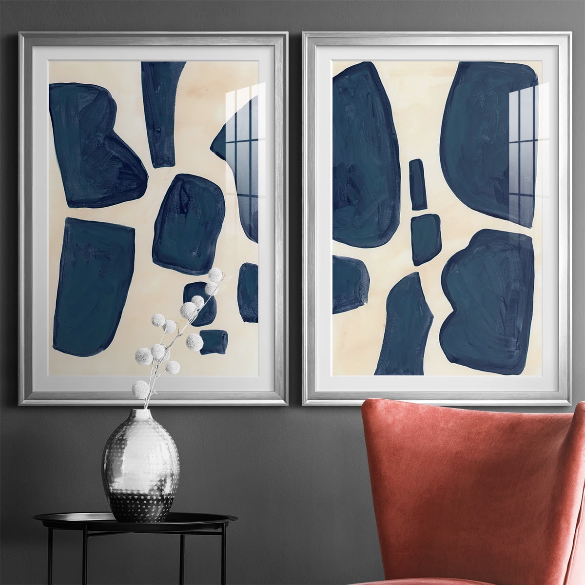 Wexford Home Blue Pieces I Abstract Art, Framed Art, 22.5" x 30.5" Silver Frame, Ready-Hang
