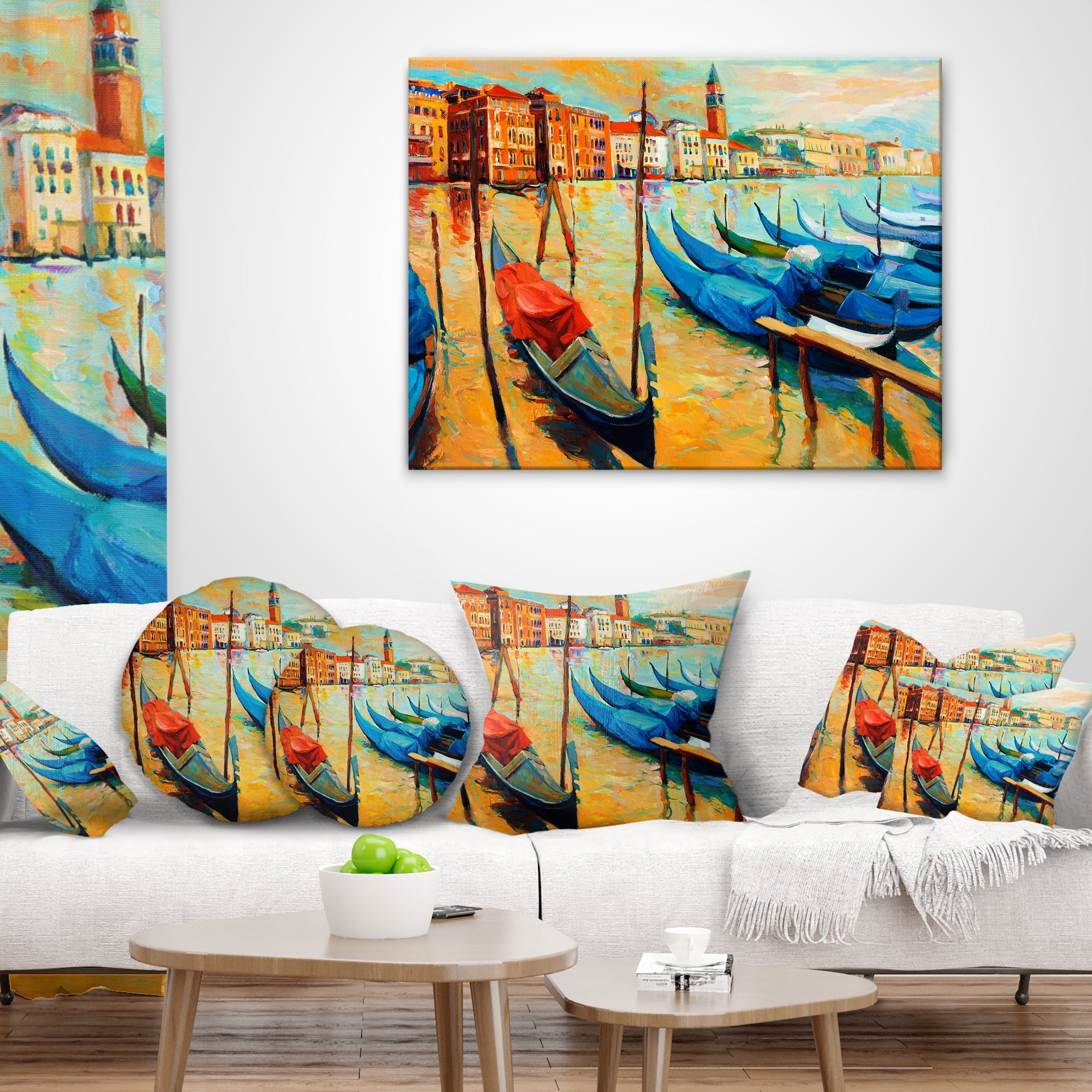 Designart Colorful Venice - Landscape Painting Throw Pillow - 12x20