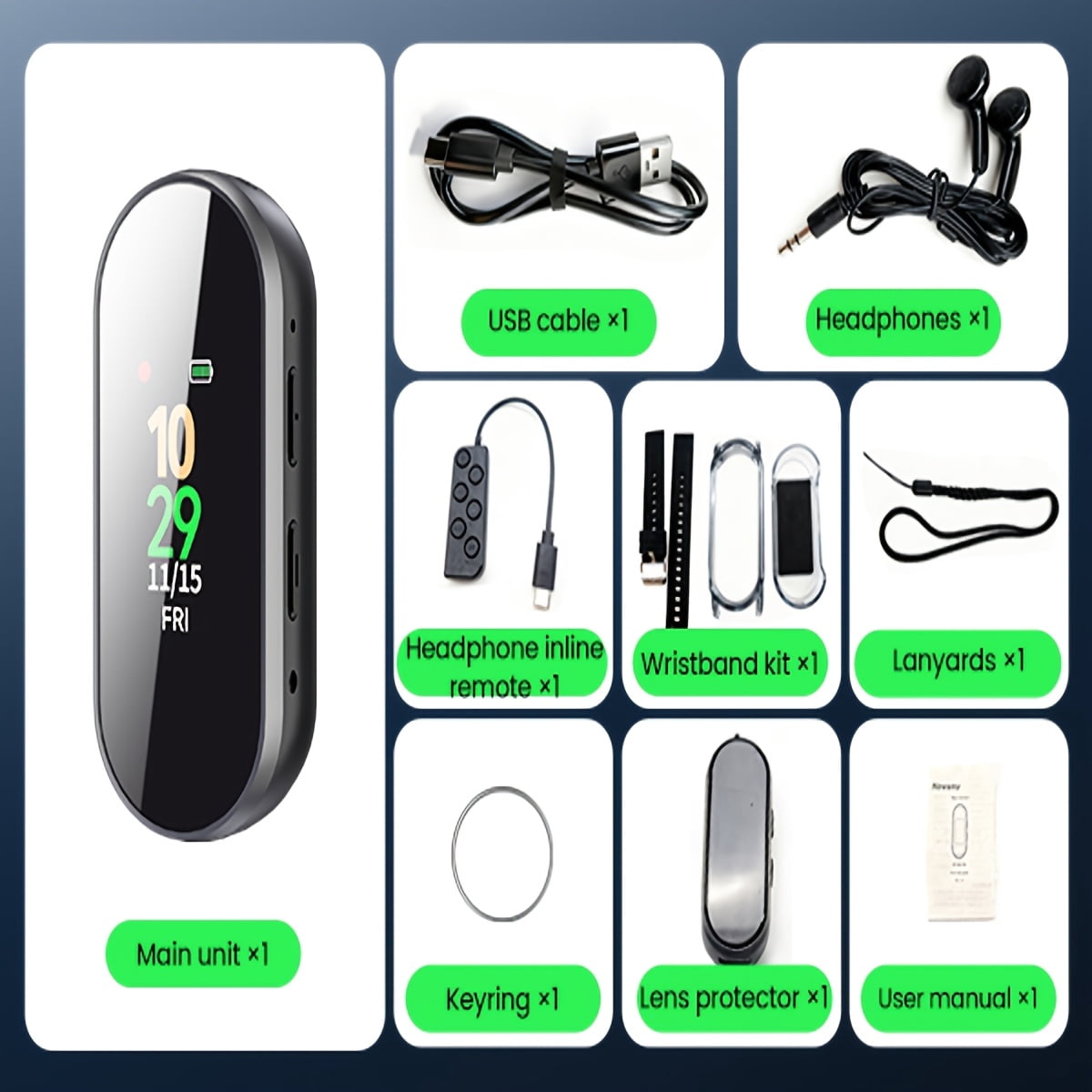64GB 4-in-1 AI Noise Reduction Voice Recorder, 3072Kbps Hi-Fi Audio, Voice Activated Recording/Playback, Portable for Lectures Meetings Interviews, with Magnetic Case Earphones Strap USB Charging