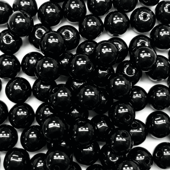 TUWAFE 200PCS Glass Beads 8mm Glass Beads for Jewelry Making Soild Black Round Loose Beads for Bracelets DIY Crafts(Black)