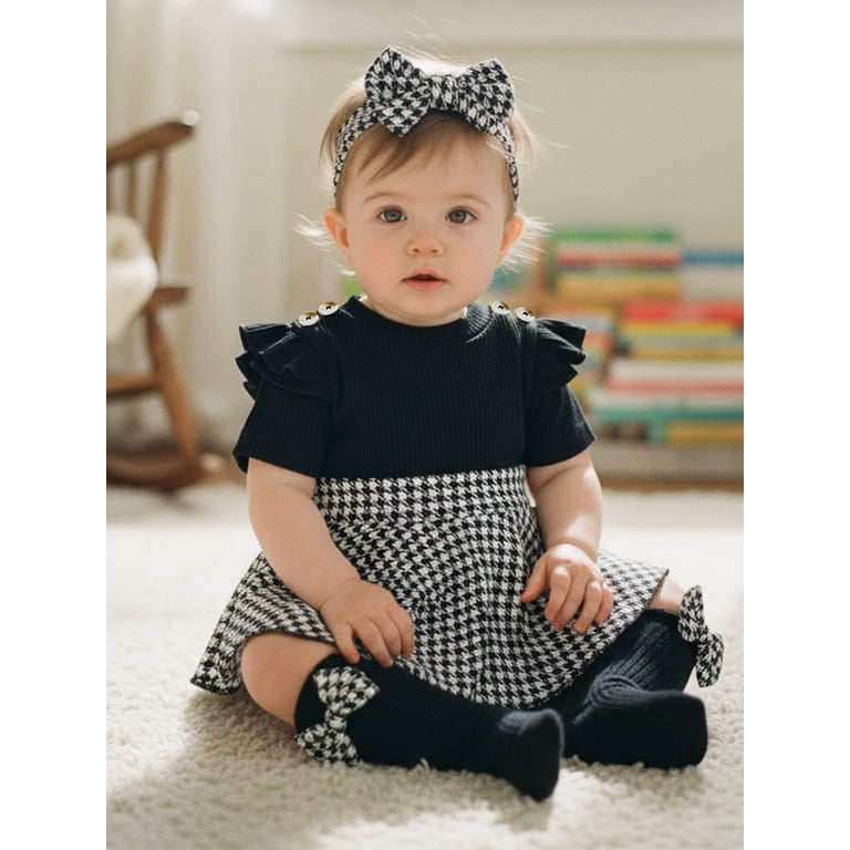 Loicainy Baby Girl Houndstooth Romper, 3-Piece Outfit Set photo 5