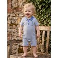 thumbnail image 5 of BemeyourBBs Newborn Baby Boy Fishing Outfit Infant Baby Boy Summer Clothes Waffled Stripe Romper One Piece Stripe Embroidery Buttons Turn Down Collar Short Sleeve Bodysuit Jumpsuit, 5 of 9
