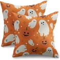 thumbnail image 2 of Orange Halloween Pillow Covers 18x18 Set of 2 Cute Ghost Pumpkin Print Outdoor Decorative Throw Pillows Halloween Scary Themed Farmhouse Pillowcases Linen Cushion Case Decor for Home Sofa Couch Bed, 2 of 3