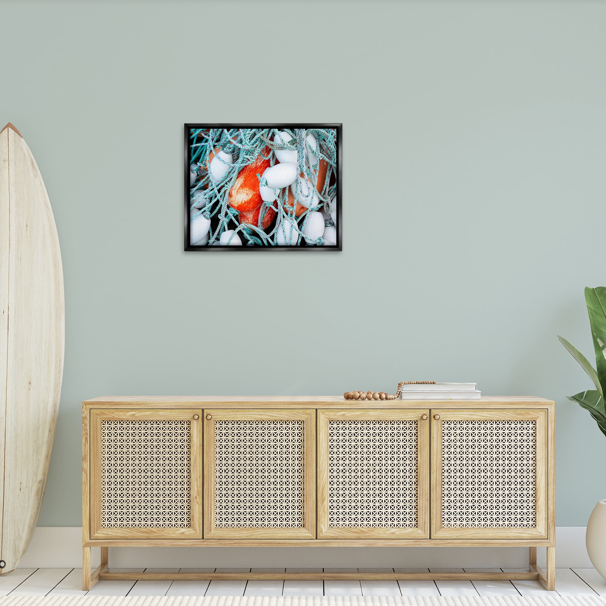 Stupell Industries Fishing Lines & Bobbers Nature Photography Black Floater Framed Canvas Art Print Wall Art, 31 x 25