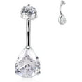 thumbnail image 1 of Belly Button Ring Titanium Belly Button Piercing 14g Belly Ring Internally Threaded Floating Navel Piercing Jewelry Waterdrop Cube Zirconia Opal Navel Ring 10mm Silver-Clear CZ, 1 of 5