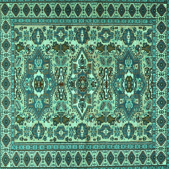 Ahgly Company Indoor Square Persian Turquoise Blue Traditional Area Rugs, 8' Square