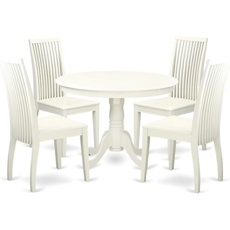 HomeStock 5-Piece Set With One Dining Table And Four Wood Seat Dinette Chairs In A Beautiful . Linen White