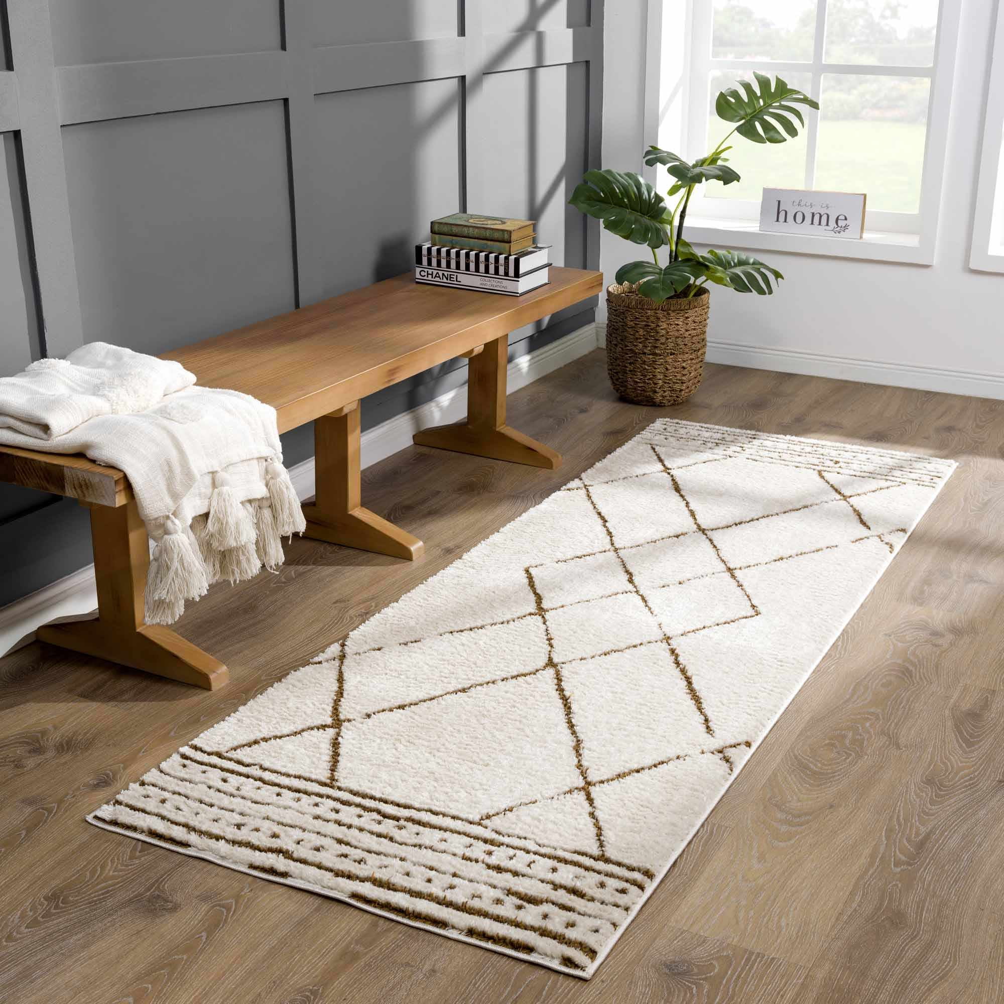 Hauteloom Mahsa Living Room, Bedroom Area Rug - Bohemian Farmhouse Moroccan Trellis - Cream, Brown - 8'10" x 12'