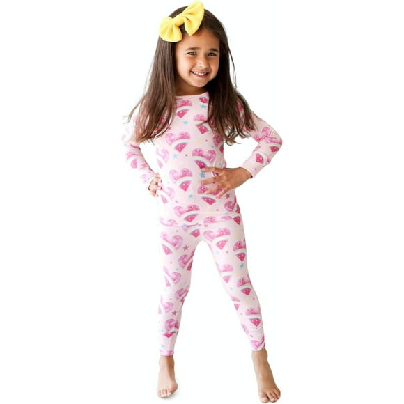Pijama Posh Peanut Rainbow Hearts viscosa de bambú para niñas de 2 años